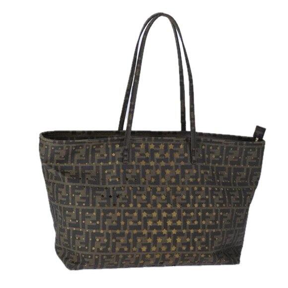 FENDI Zucca Canvas Tote Bag PVC Brown Black Gold - Picture 1 of 16